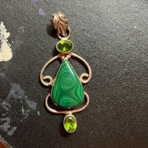Marcasite and Peridot in 925 plated pendant *needs cleaning*